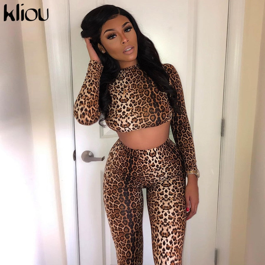 Kliou Women Seamless Fitness Sports Two-piece set Long Sleeve crop top High Waist Running Leggings Workout slim outfit
