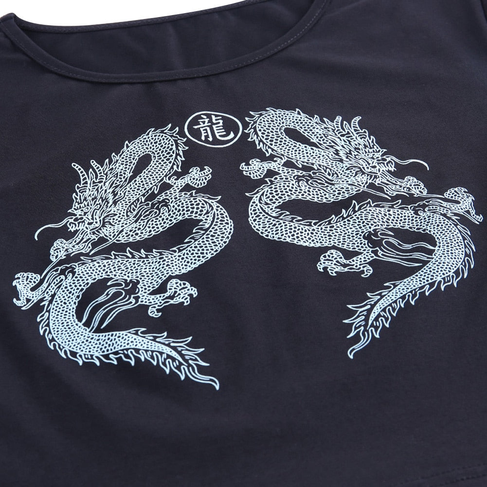 Women Short Sleeve Dragon Print T-shirt Summer Fashion Crop Top for Shopping Daily Wear