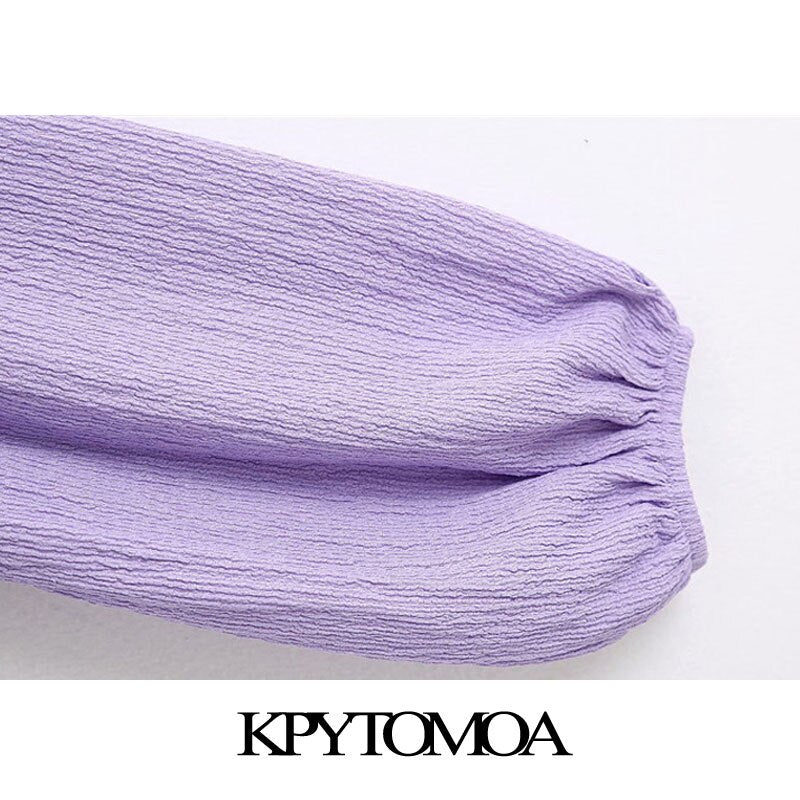 KPYTOMOA Women 2020 Fashion Button-up Cropped Blouses Vintage V Neck Long Sleeve Elastic Hem Female Shirts Blusas Chic Tops