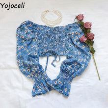 Yojoceli boho beach print blouses shirt women long sleeve ruffle short blouse tops female blusas