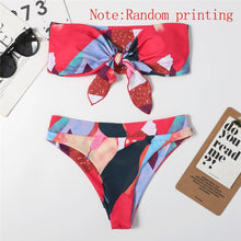 Mossha Brazilian high waist bikini 2021 Bandeau knot swimsuit Colorblock print swimwear women Sexy push bathing suit Beachwear