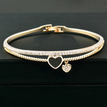 SINLEERY Romantic Black Heart Bangle Cuff For Women Gold Silver Color Crystal Heart Pendant Bracelets Women SL151 SSC