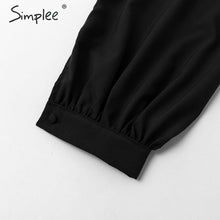Simplee Lantern sleeve office ladies blouses V neck buttons slim women blouse shirts Chic autumn winter female black tops blusas
