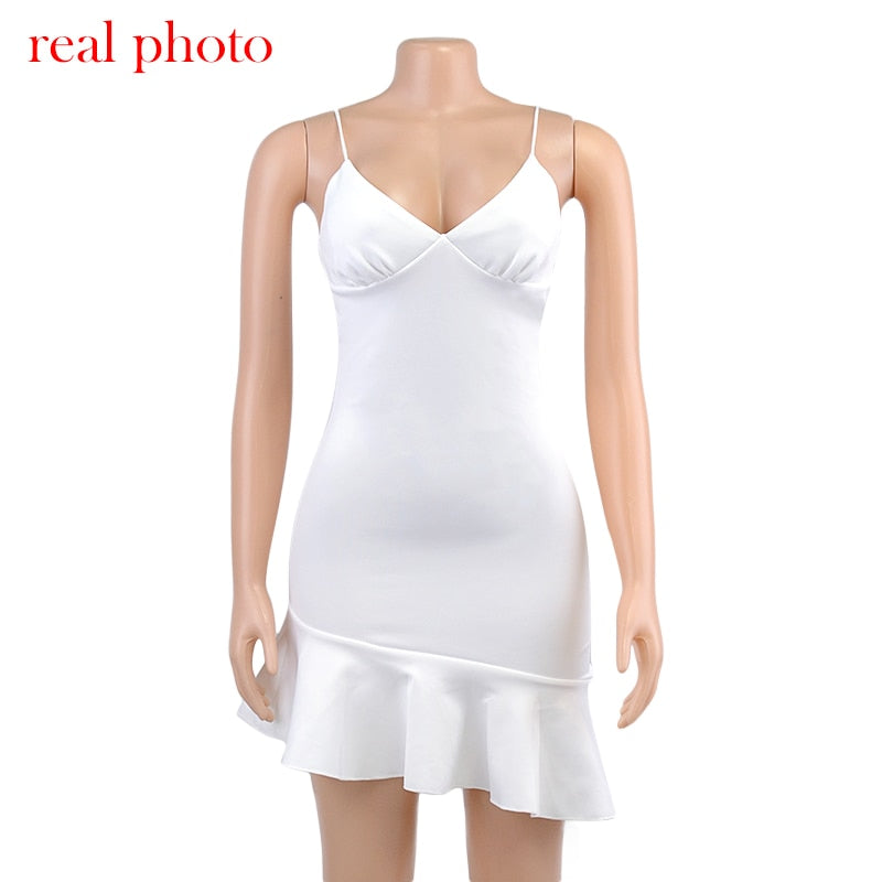 Cryptographic Spaghetti Straps Ruffles Mini Dress Club Party Elegant Sleeveless Slip Women's Summer Sundress Outfits Holiday