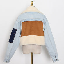 TWOTWINSTYLE Patchowrk Lambswool Denim Jacket For Women Lapel Long Sleeve Tassel Casual Coat Female 2020 Winter Fashion New Tide