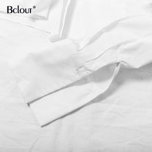 Bclout Casual Crop Top Women Blouses Fashion Turn Down Collar White Shirt Flare Sleeve Blouse Female Autumn Sexy Ladies Tops