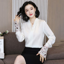 Korean Silk Women Shirts Women Satin Blouse Shirt Plus Size Elegant Woman Long Sleeve Embroidery Blouses Womens Tops and Blouses