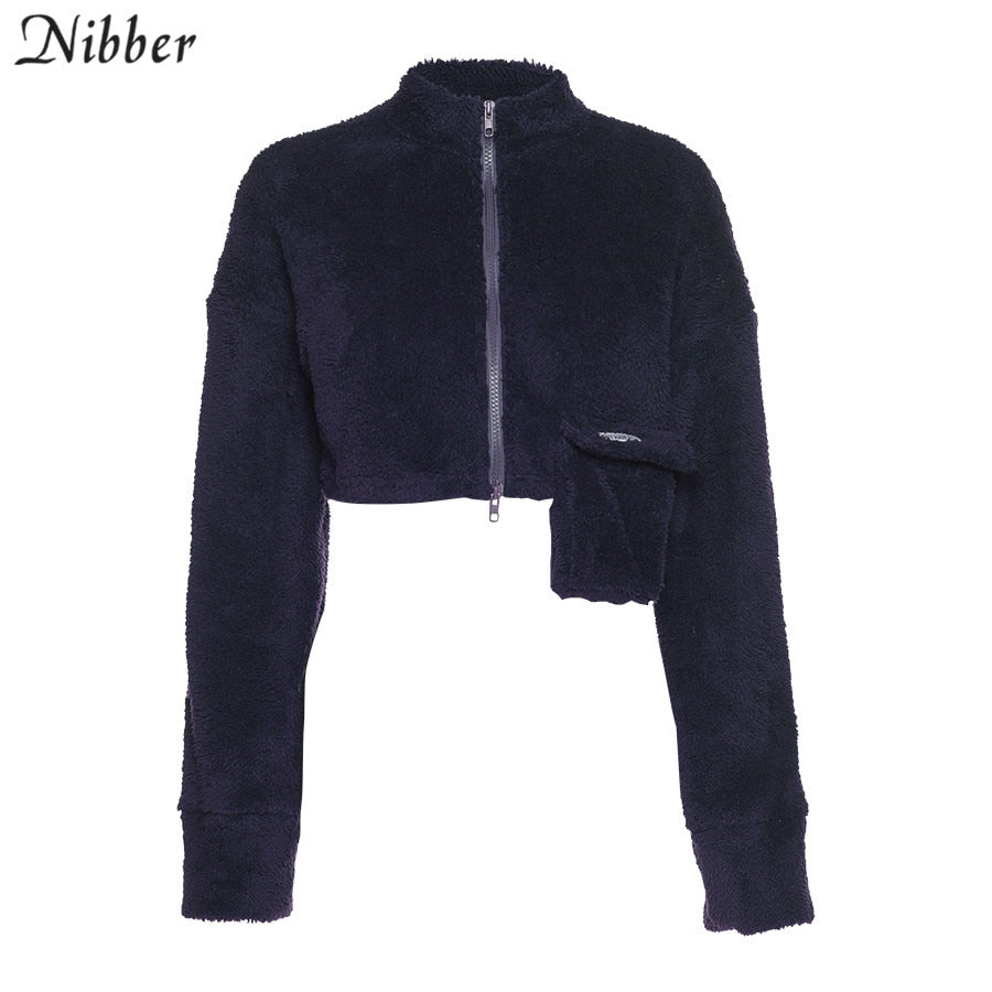 Nibber Flannel Zipper Corp Tops Coat Cargo Pants Sets Womens Autumn Winter Y2K Overalls Jacket Suits Sportswear Pullover Female