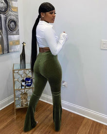 Casual Women Pants Knit Ribbed Velvet Flare Pants Joggers Women Cargo Streetwear Outfit Winter Clothes For Women