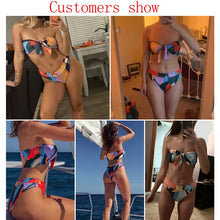 Mossha Brazilian high waist bikini 2021 Bandeau knot swimsuit Colorblock print swimwear women Sexy push bathing suit Beachwear