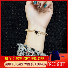 SINLEERY Romantic Black Heart Bangle Cuff For Women Gold Silver Color Crystal Heart Pendant Bracelets Women SL151 SSC