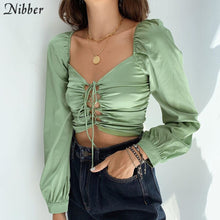 Nibber Fashionable Elegant Club Party Wear Crop Tops For Women T-Shirts Autumn Winter Hollow Out Long Sleeve Tee shirts Female
