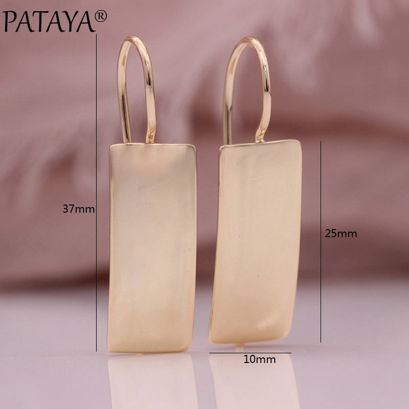 PATAYA New Long Square Glossy Women Earrings 585 Rose Gold Wedding Classic Simple Fashion Jewelry Unique Retro Dangle Earrings