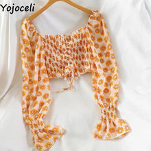 Yojoceli boho beach print blouses shirt women long sleeve ruffle short blouse tops female blusas