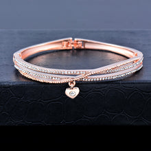 SINLEERY Romantic Black Heart Bangle Cuff For Women Gold Silver Color Crystal Heart Pendant Bracelets Women SL151 SSC