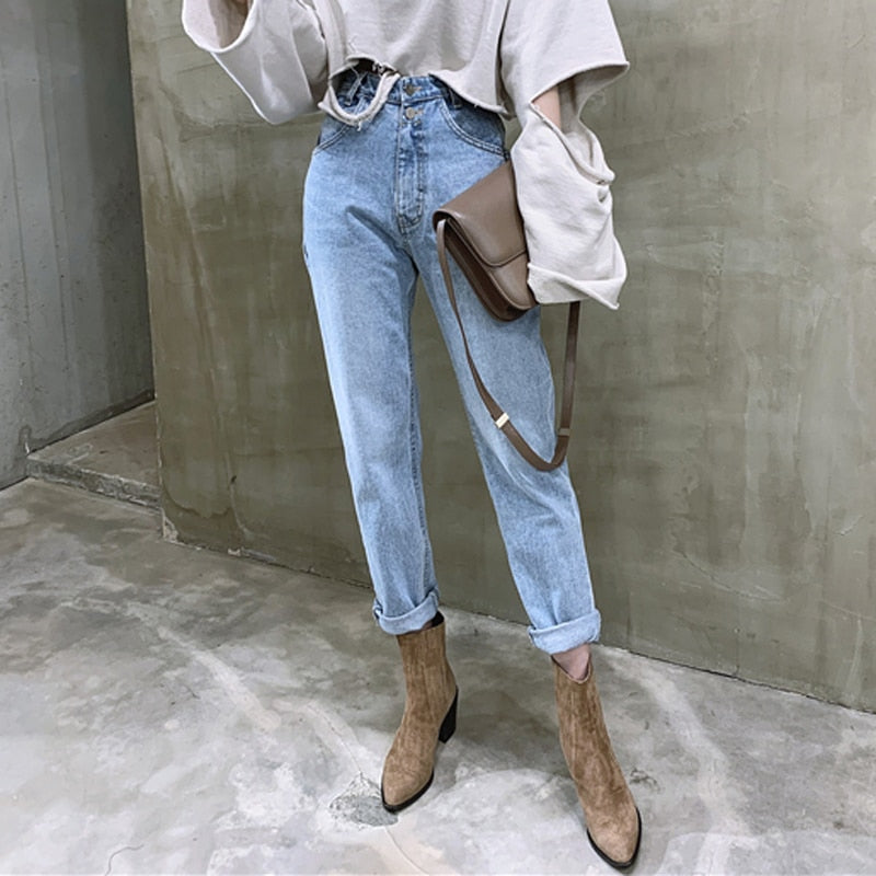 BGTEEVER Vintage High Waist Straight Jeans Pant for Women Streetwear Loose Female Denim Jeans Buttons Zipper Ladies Jeans 2021