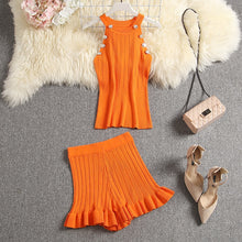 ALPHALMODA 2020 Summer Color Knit Top + Shorts Women 2pcs Lounge Wear Sets Popular Button Tank Top Shorts 2pcs Clothes Set