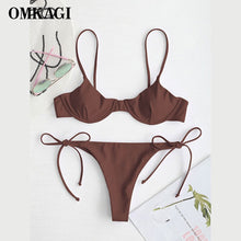 OMKAGI New Bikini Solid Swimwear Women Mini Thong 2021 Summer Swimsuit Bikini Set Brazilian Biquini Push Up Swimsuit Female