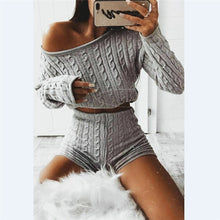 New Women Cable Knit Crop Top Lounge Wear Suit Ladies Co ord 2pcs Tracksuit Set lounge wear solid crop top shirts shorts pants