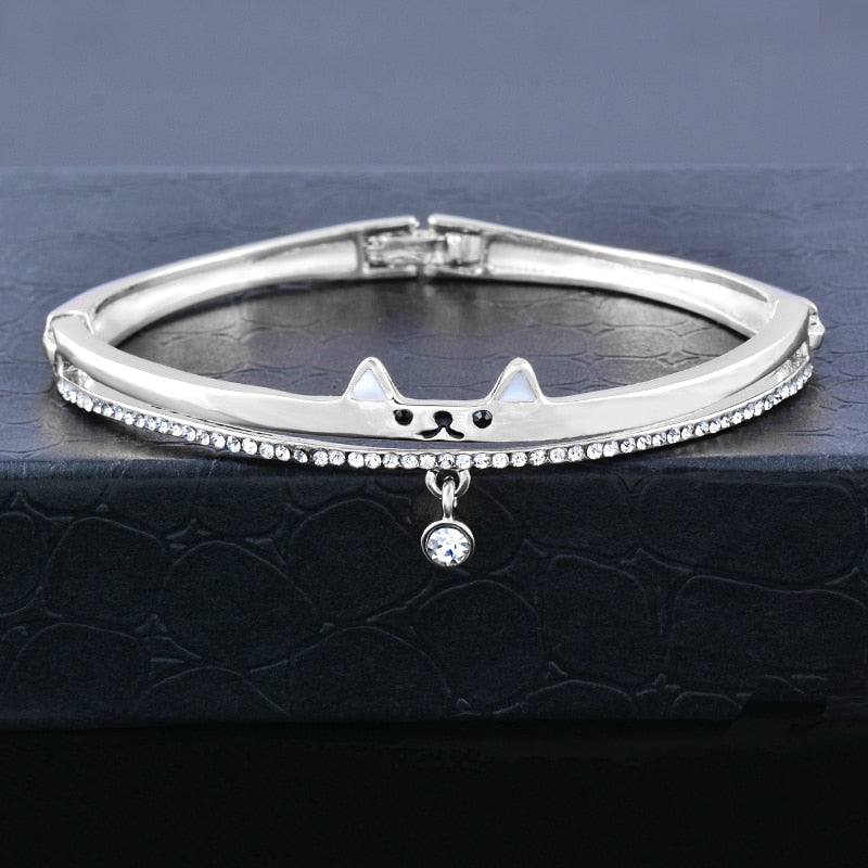 SINLEERY Romantic Black Heart Bangle Cuff For Women Gold Silver Color Crystal Heart Pendant Bracelets Women SL151 SSC