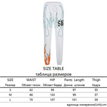 Sweetown Flaming Fire Printed Streetwear Jogger Pants Women Casual Elastic High Waist Sweatpants Hip Hop Baggy Running Trousers