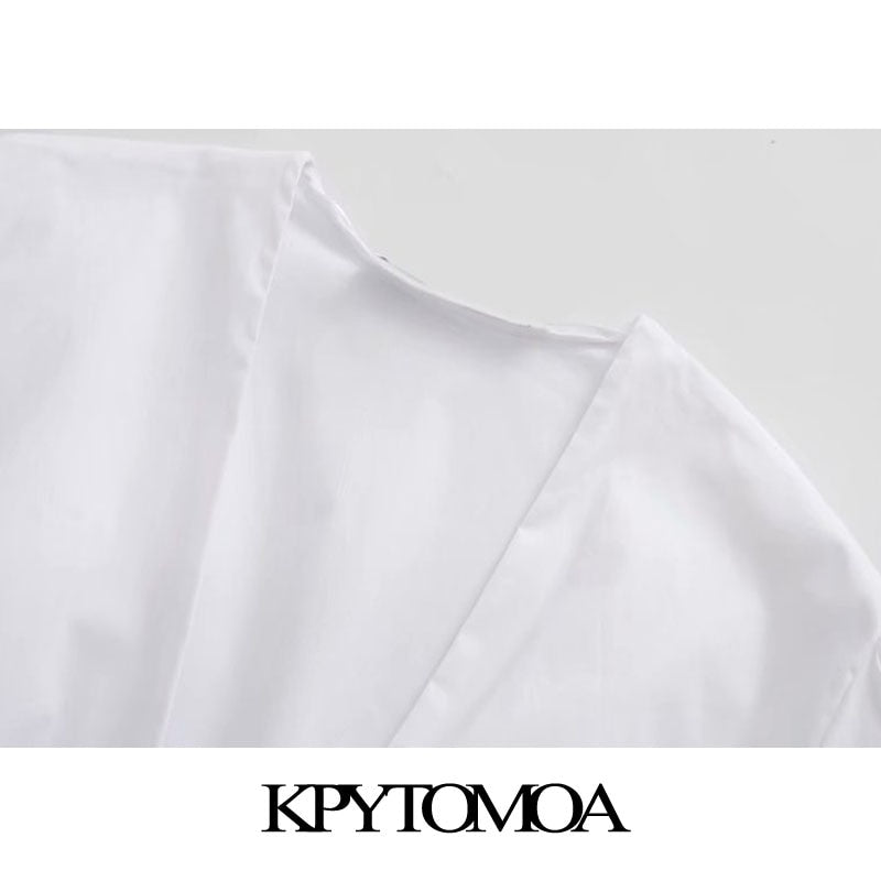 KPYTOMOA Women 2020 Fashion Decorative Buttons Pleated Cropped Blouses Vintage Long Sleeve Side Zipper Female Shirts Chic Tops