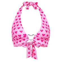 Sweetown Pink Heart Print Cute Bustier Crop Top Women Y2K Aesthetic Kawaii Clothes Sleeveless Backless Lace Up Bralette Camisole