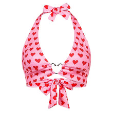 Sweetown Pink Heart Print Cute Bustier Crop Top Women Y2K Aesthetic Kawaii Clothes Sleeveless Backless Lace Up Bralette Camisole