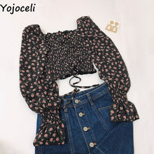 Yojoceli boho beach print blouses shirt women long sleeve ruffle short blouse tops female blusas