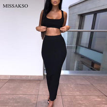 Missakso Two Piece Set Midi Dress Sleeveless Tank Club Fashion Party Summer Women Ribbed Dresses Neon Green Orange Pink
