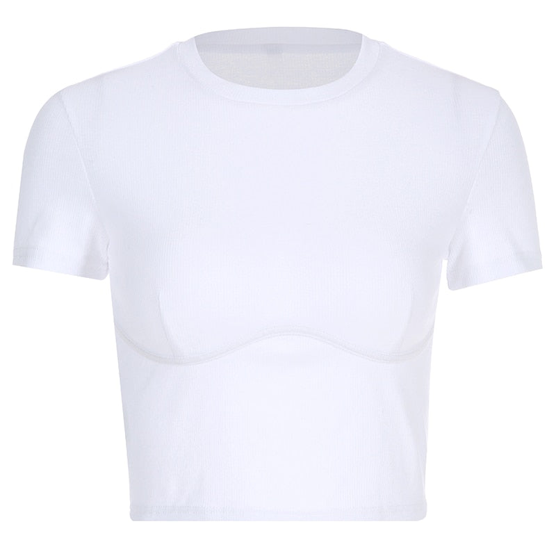 Rockmore Hot Sale White O-Neck Women Bodycon Tight T-shirt Short Sleeve Casual Fashion Female Tshirts Harajuku Streetwear Shirts