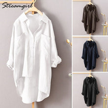 White Linen Shirt Women Long Sleeve Summer Work Wear White Shirt Linen Blouse Female Women's Blouse Women's Shirts With Pocket