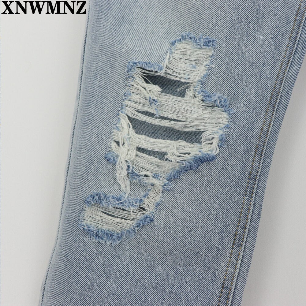 Za Vintage mom jeans high waisted jeans woman ripped boyfriend jeans for women korean style distressed jeans blue denim pants