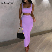 Missakso Two Piece Set Midi Dress Sleeveless Tank Club Fashion Party Summer Women Ribbed Dresses Neon Green Orange Pink