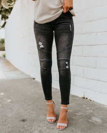 Moto Biker Jeans Women Locomotive Gray Black High Street Skinny Denim Pants Distressed Vintage Slim Ripped Pleated Kot Pantolon