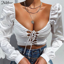 Nibber Fashionable Elegant Club Party Wear Crop Tops For Women T-Shirts Autumn Winter Hollow Out Long Sleeve Tee shirts Female
