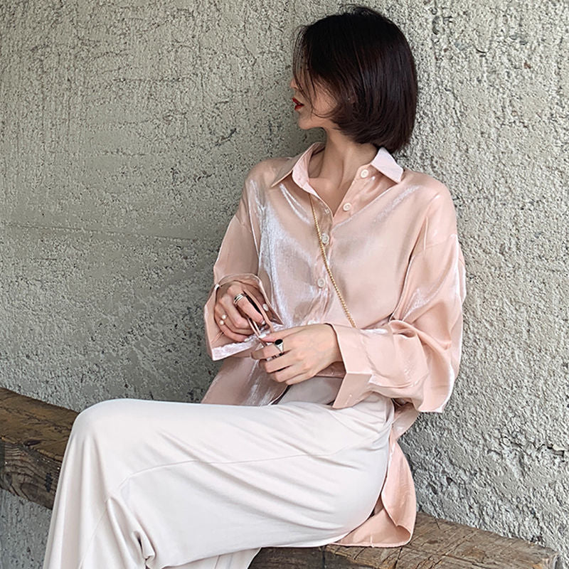Deeptown Vintage Womens Shirts 2021 Elegant Women Blouses Korean Fashion Button Up Shirt Solid Loose Long Sleeve Shirts Ladies
