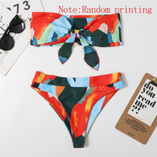 Mossha Brazilian high waist bikini 2021 Bandeau knot swimsuit Colorblock print swimwear women Sexy push bathing suit Beachwear