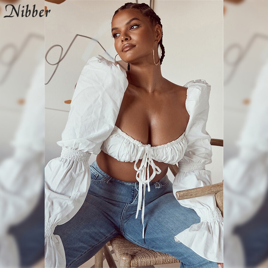 Nibber French Romantic Elegant Crop Tops For Women Sweet T-shirts Summer Street Casual Wear Female White Full Sleeve Tee 2021Top
