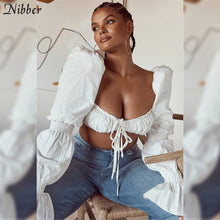 Nibber French Romantic Elegant Crop Tops For Women Sweet T-shirts Summer Street Casual Wear Female White Full Sleeve Tee 2021Top