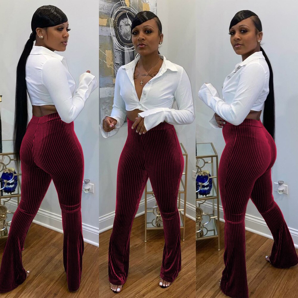 Casual Women Pants Knit Ribbed Velvet Flare Pants Joggers Women Cargo Streetwear Outfit Winter Clothes For Women