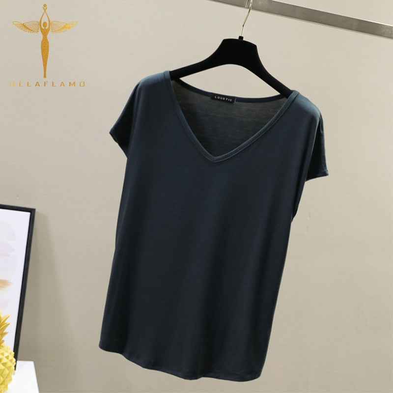 Harajuku Solid Color T-shirt Women Casual Loose V-neck Sleeveless Women Clothes Tops Fashion Casual Stitching Slim Women Tshirt