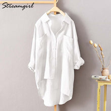 White Linen Shirt Women Long Sleeve Summer Work Wear White Shirt Linen Blouse Female Women's Blouse Women's Shirts With Pocket