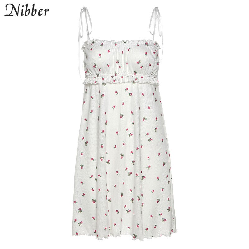 Nibber summer boho loose slim Soft home wear mini dress casual Elegant sling floral dress fashion Korean style nightdress femme