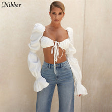 Nibber French Romantic Elegant Crop Tops For Women Sweet T-shirts Summer Street Casual Wear Female White Full Sleeve Tee 2021Top