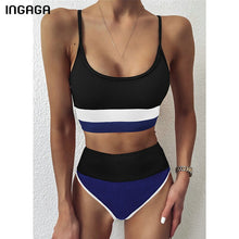 INGAGA High Waist Bikinis Swimwear Women Push Up Swimsuits Ribbed Splicing Bikini Set Bathing Suit Women 2021 Biquini Swim Suit