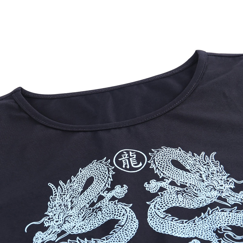 Women Short Sleeve Dragon Print T-shirt Summer Fashion Crop Top for Shopping Daily Wear