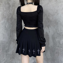 InsGoth Bandage Bodycon Long Sleeve Crop Tops Female Black V-neck Streetwear Punk Slim Tops Autumn Gothic Harajuku Top