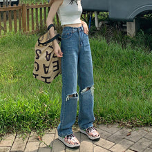 Broken jeans female 2021 new wave autumn and winter small small high waist thin straight loose vertical wide leg pants - Alibaba