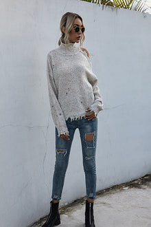 One Shoulder Distressed Sweater